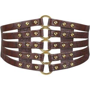 Women’s PU Leather Hollow-Out Stretch Belt – Wide Elastic Waist Belt